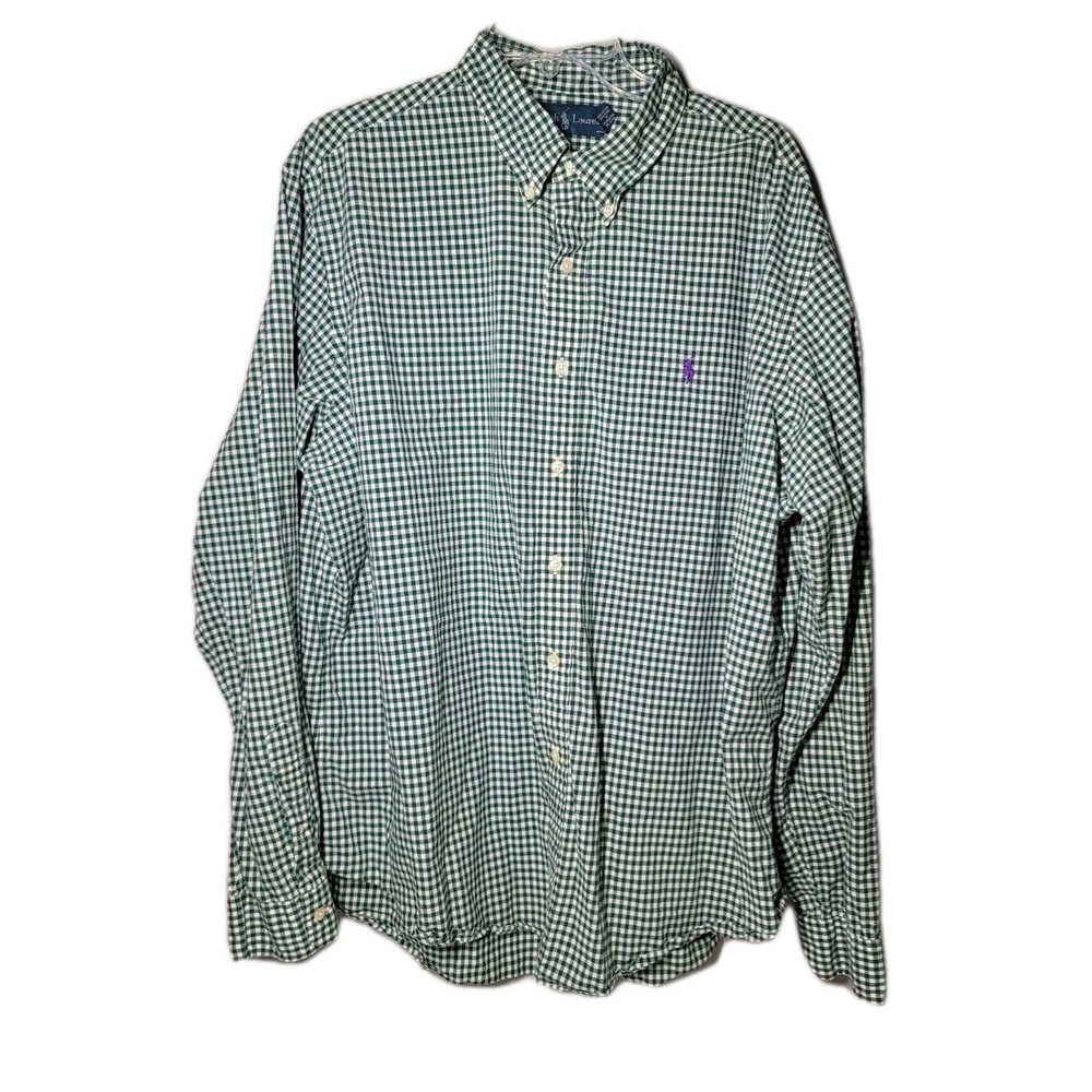 Ralph Lauren Mens Size XXLARG Green Gingham Check Long Sleeve Button Dowm Shirt
